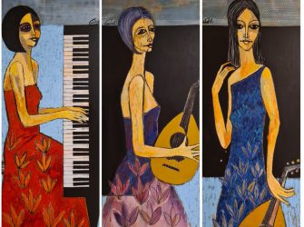 Fusion musicale Mixte sur toile 70*180cm(*3)