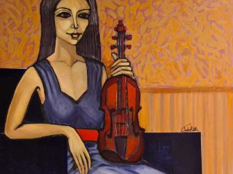 MUSICINNE AU VIOLON Mixte sur toile 100*100